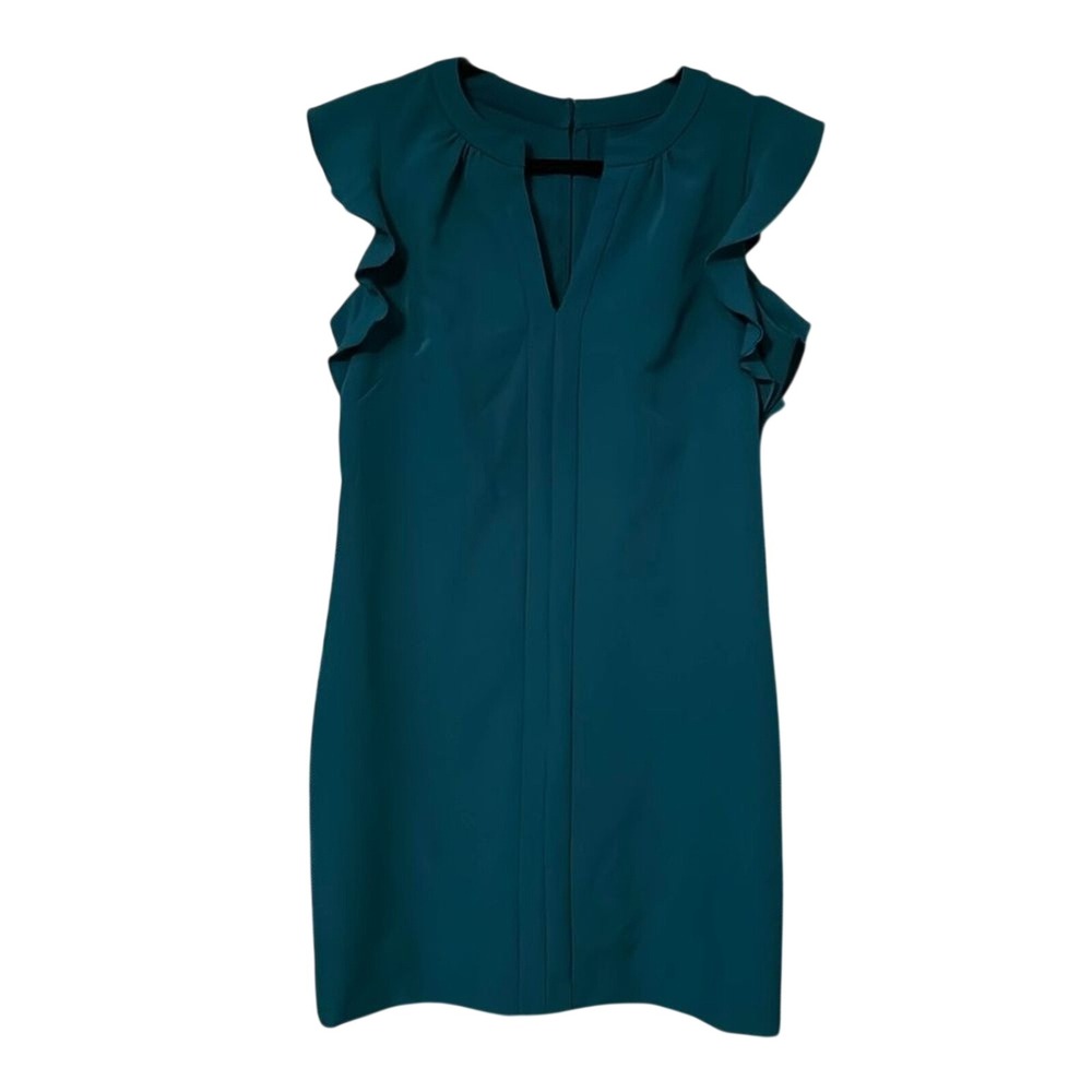 Vince Camuto Teal Ruffle Sleeve V Neck Sheath Dress Size 10